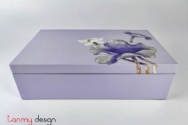 Purple rectangular lacquer box hand-painted with lotus 18*30cm